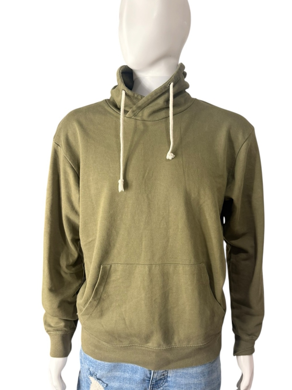 Zara Olive Green Funnel Neck Pullover Hoodie